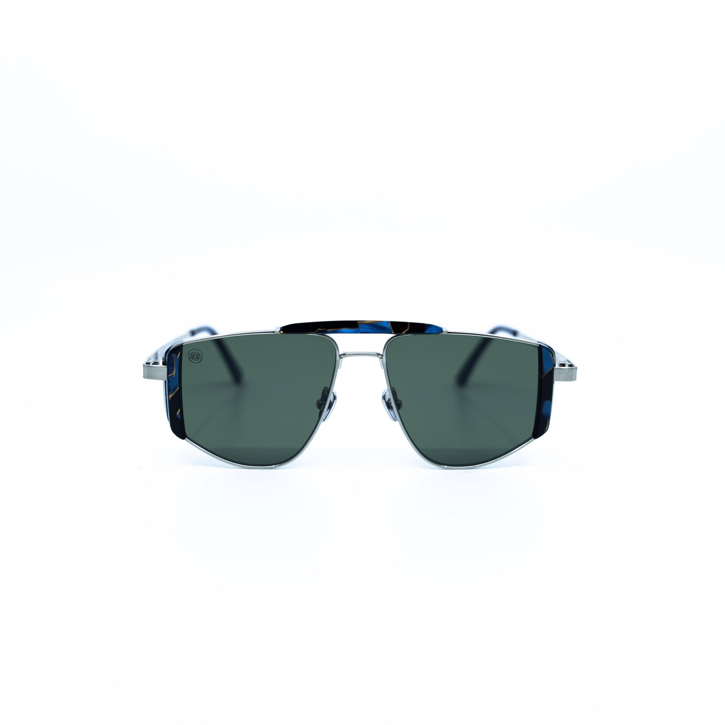 Five-O Sunglasses with Azurite Frame & Green Lens