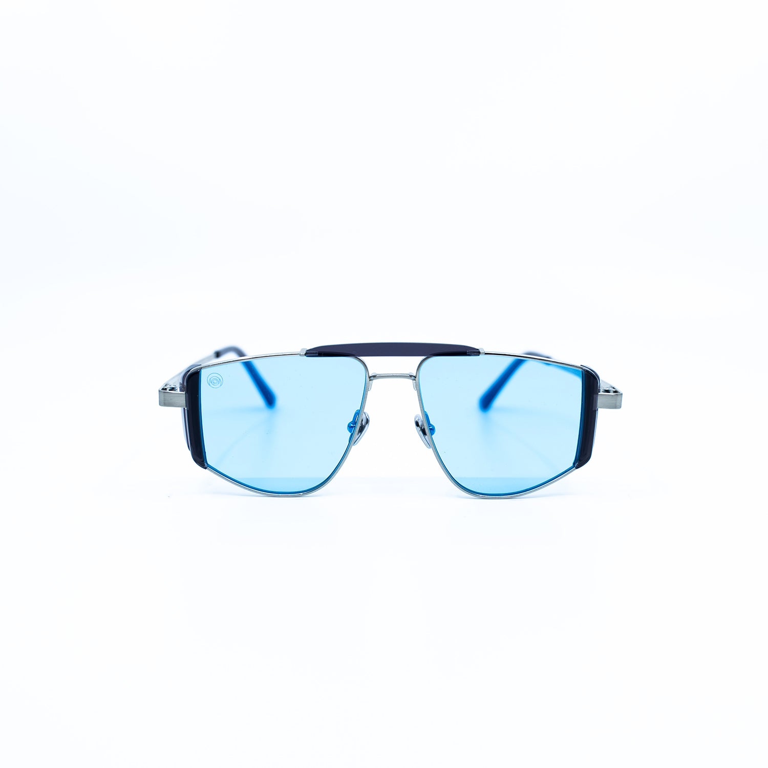 Five-O Sunglasses with Silver Frame & Light Blue Lens