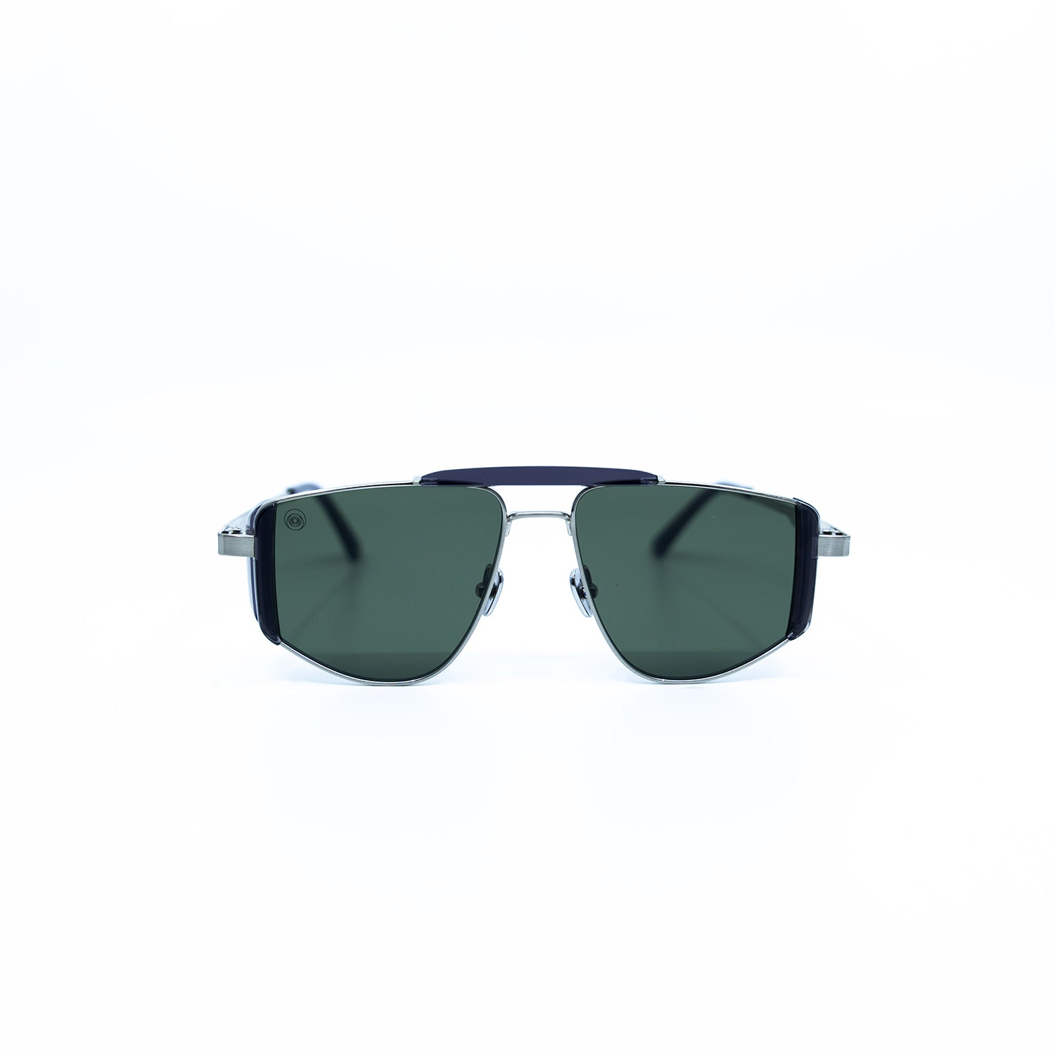 Five-O Sunglasses with Silver Frame & Green Lens
