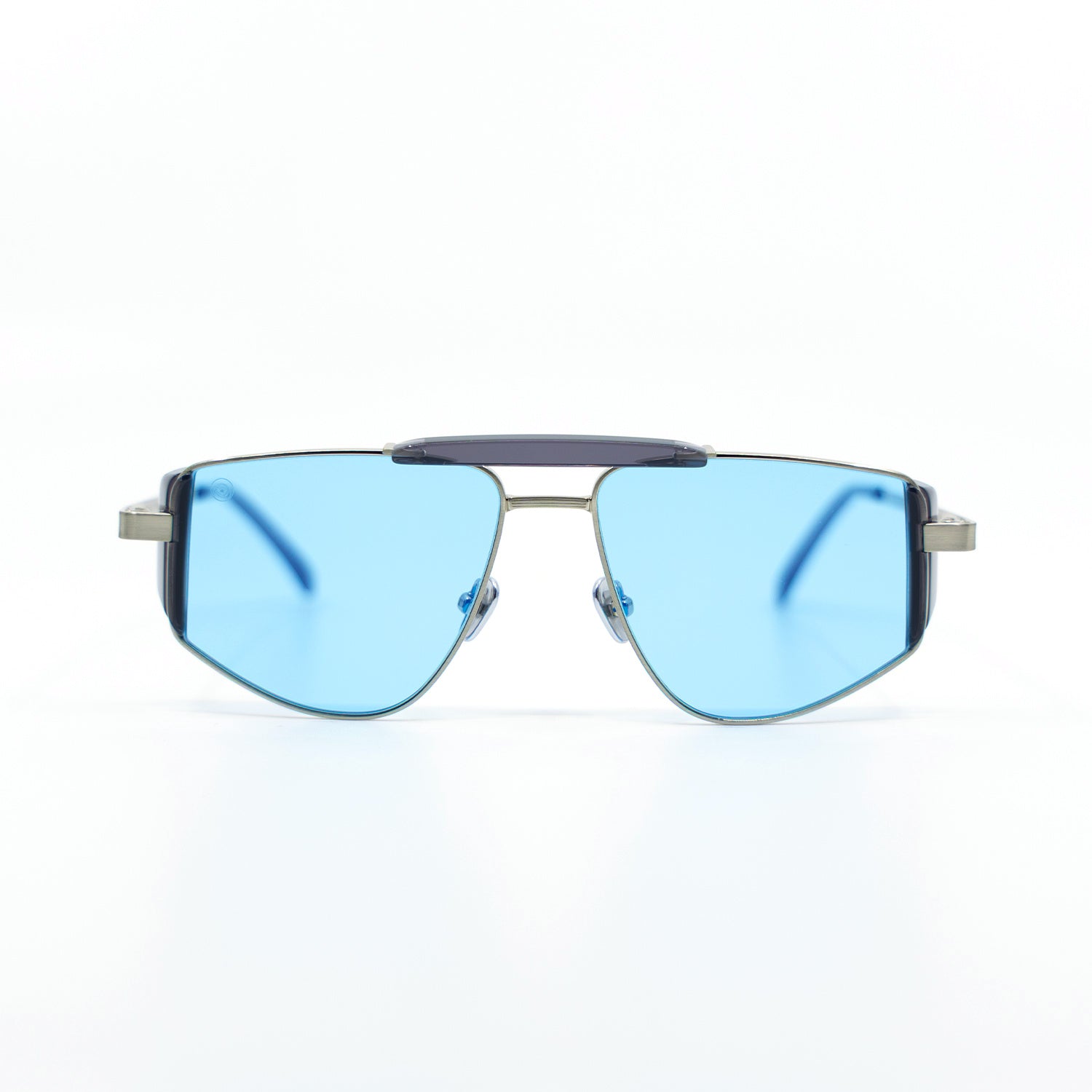 Five-O Sunglasses with Silver Frame & Light Blue Lens