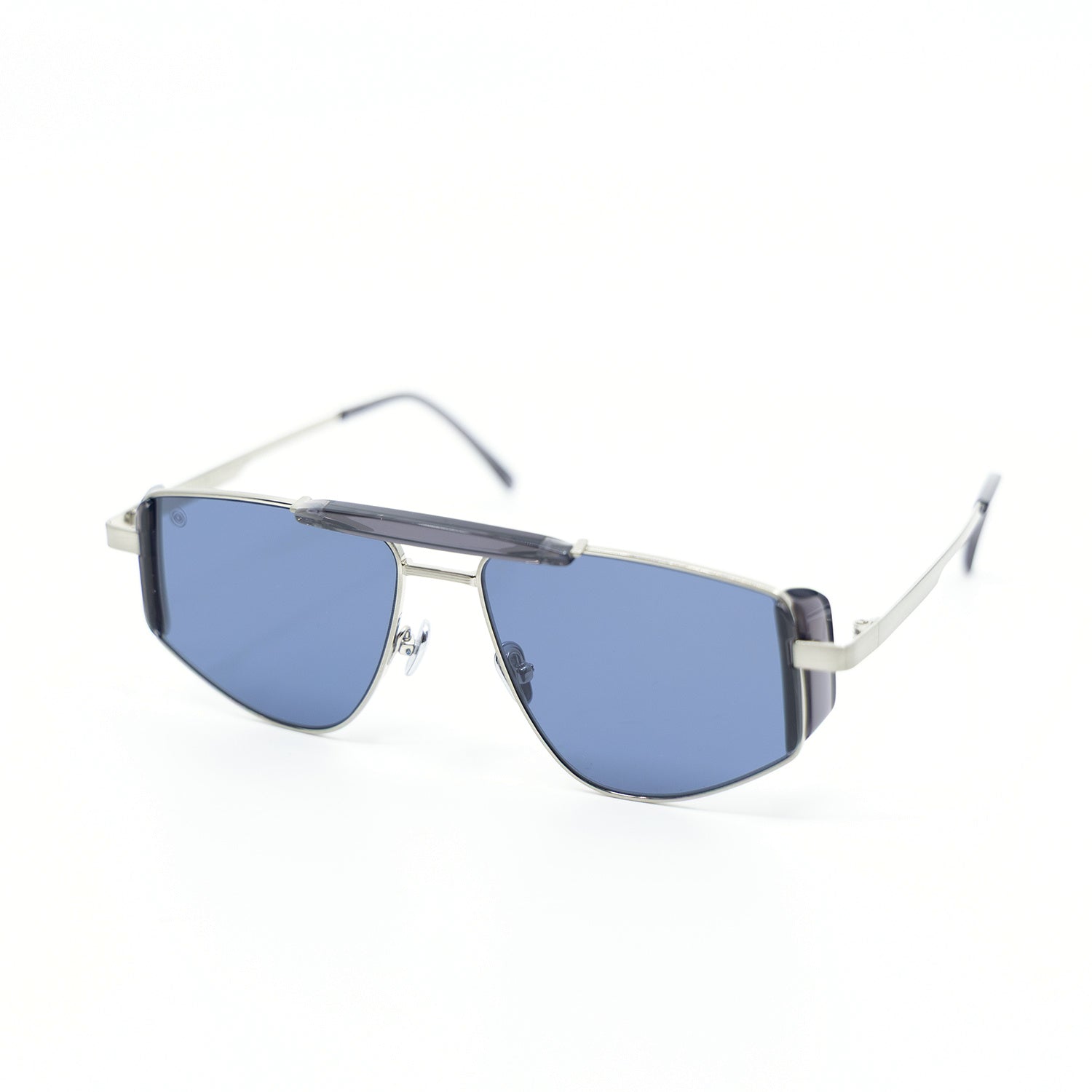 Five-O Sunglasses with Silver Frame & Navy Blue Lens