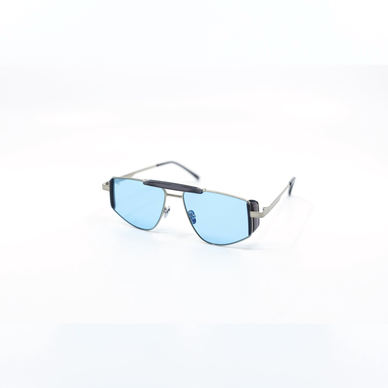 Five-O Sunglasses with Silver Frame & Light Blue Lens