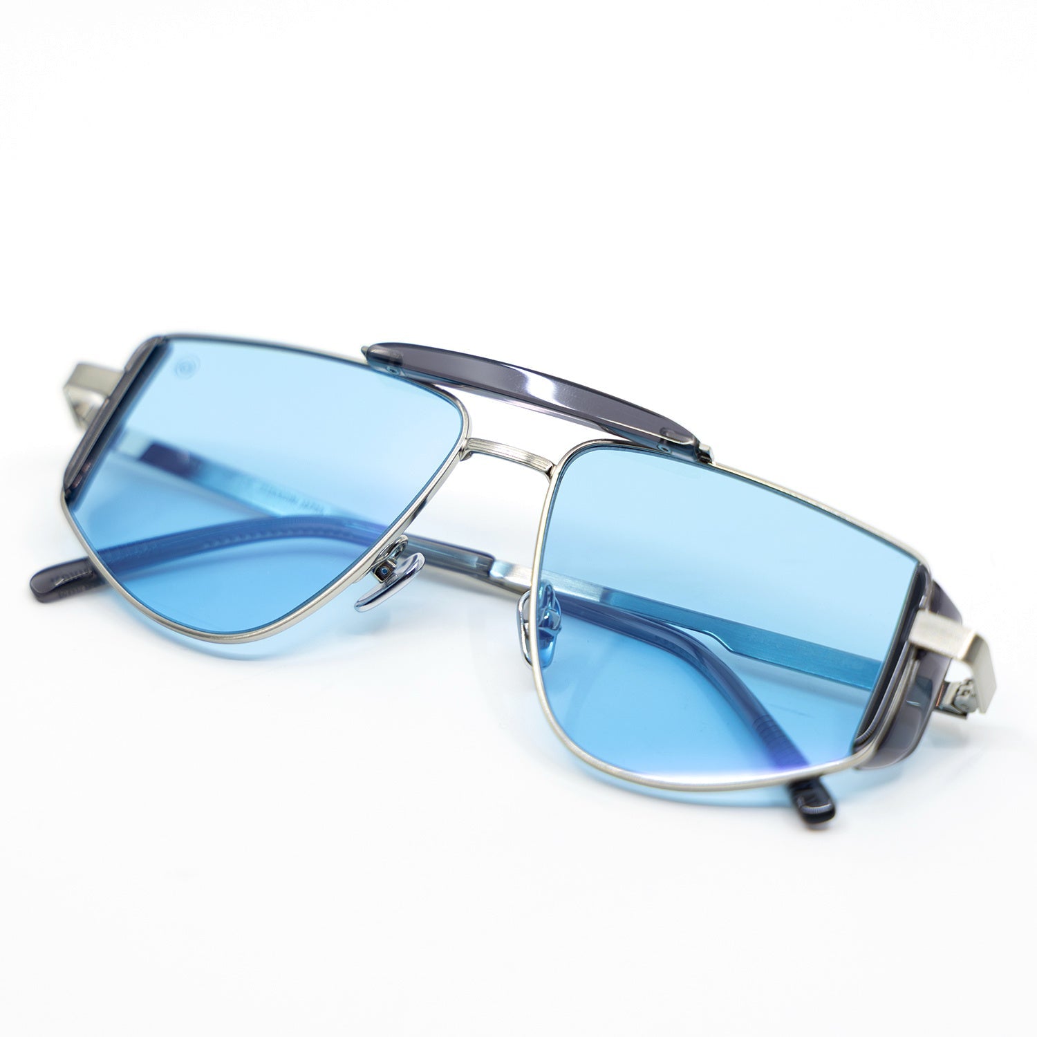 Five-O Sunglasses with Silver Frame & Light Blue Lens