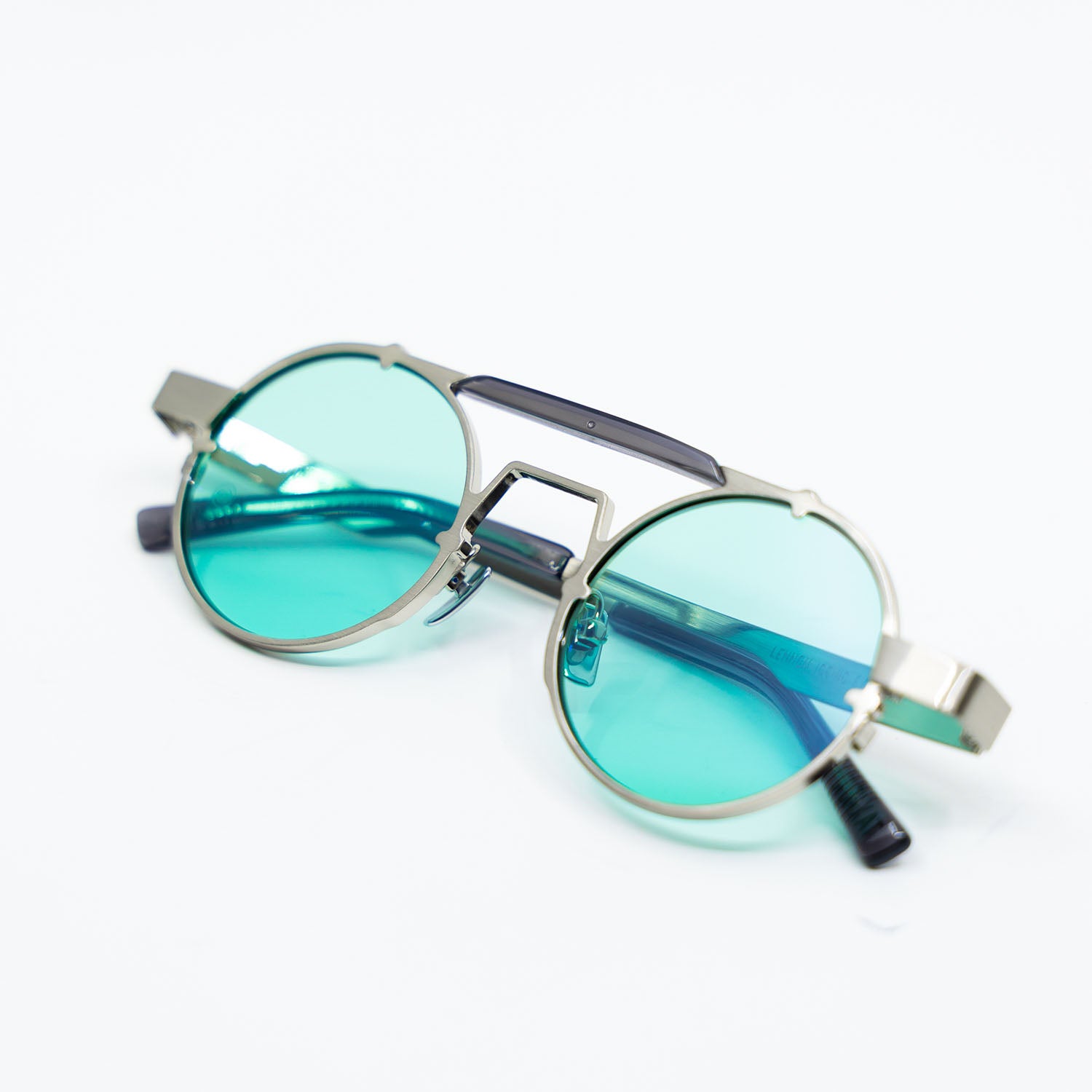 Lennon Sunglasses with Silver Frame & Aqua Lens