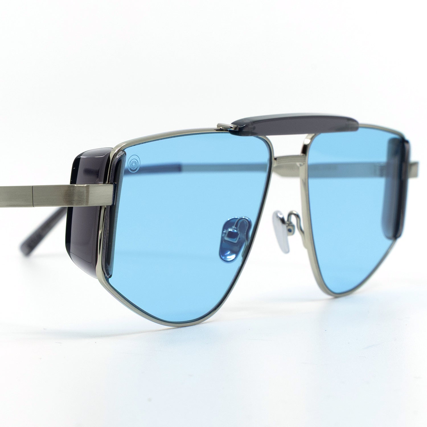 Five-O Sunglasses with Silver Frame & Light Blue Lens