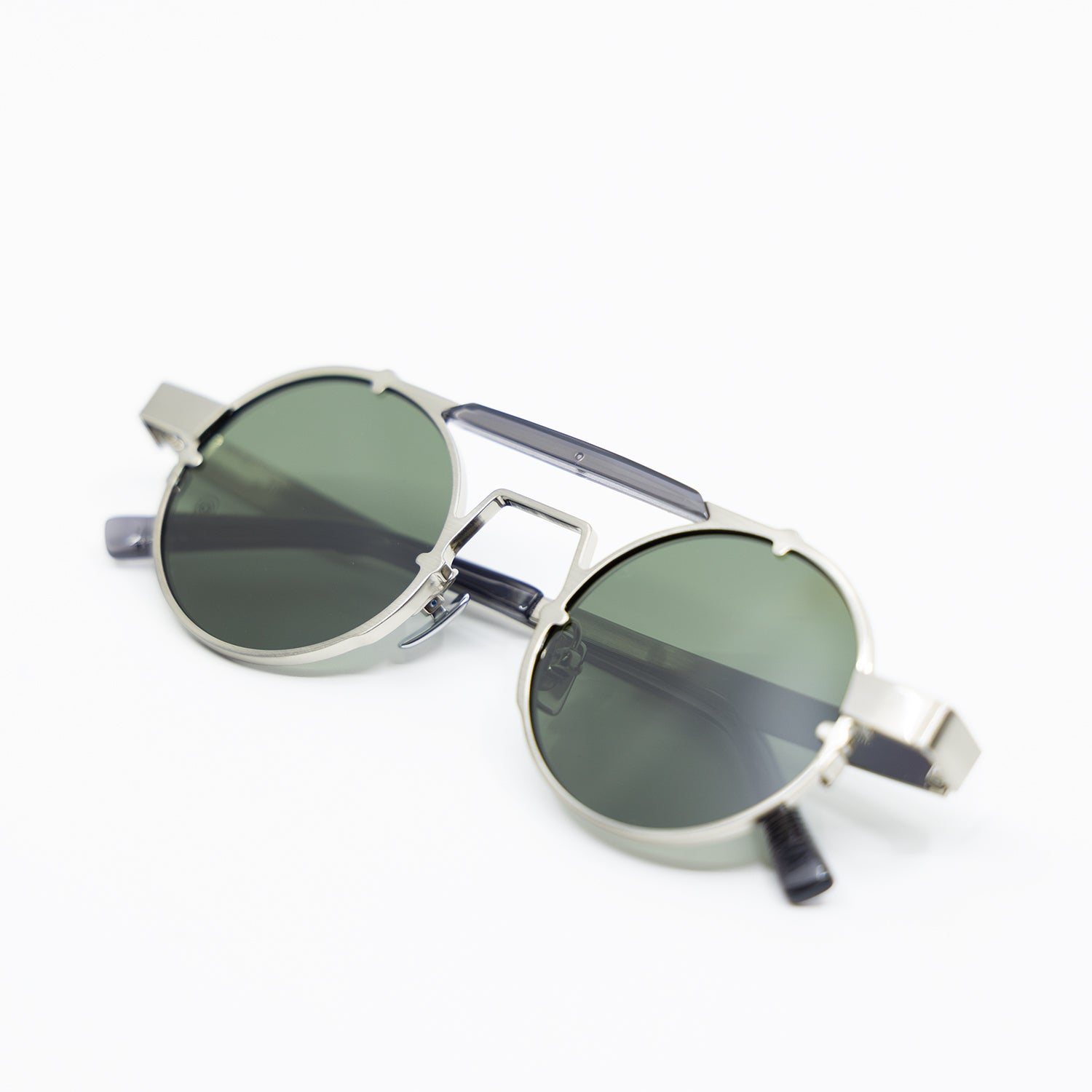 Lennon Sunglasses with Silver Frame & Green Lens
