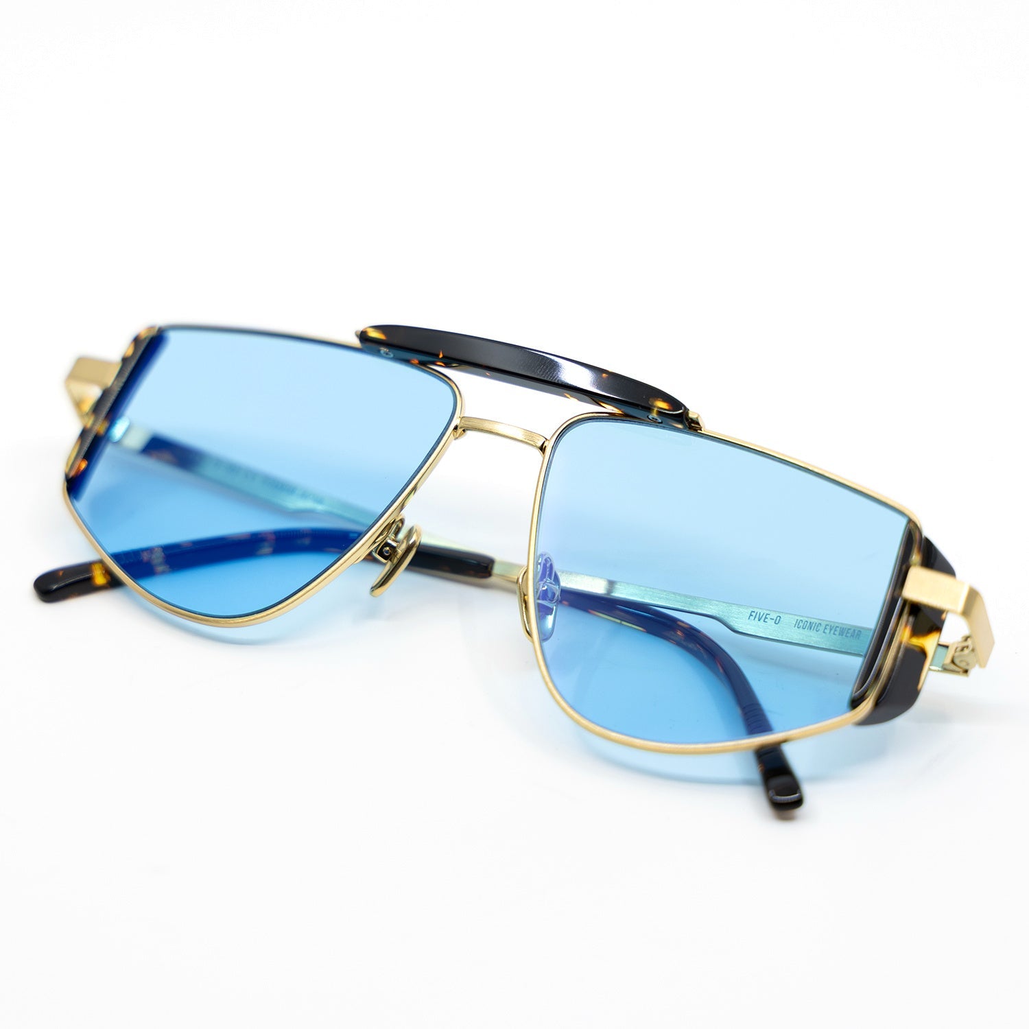 Five-O Sunglasses with Havana Frame & Light Blue Lens