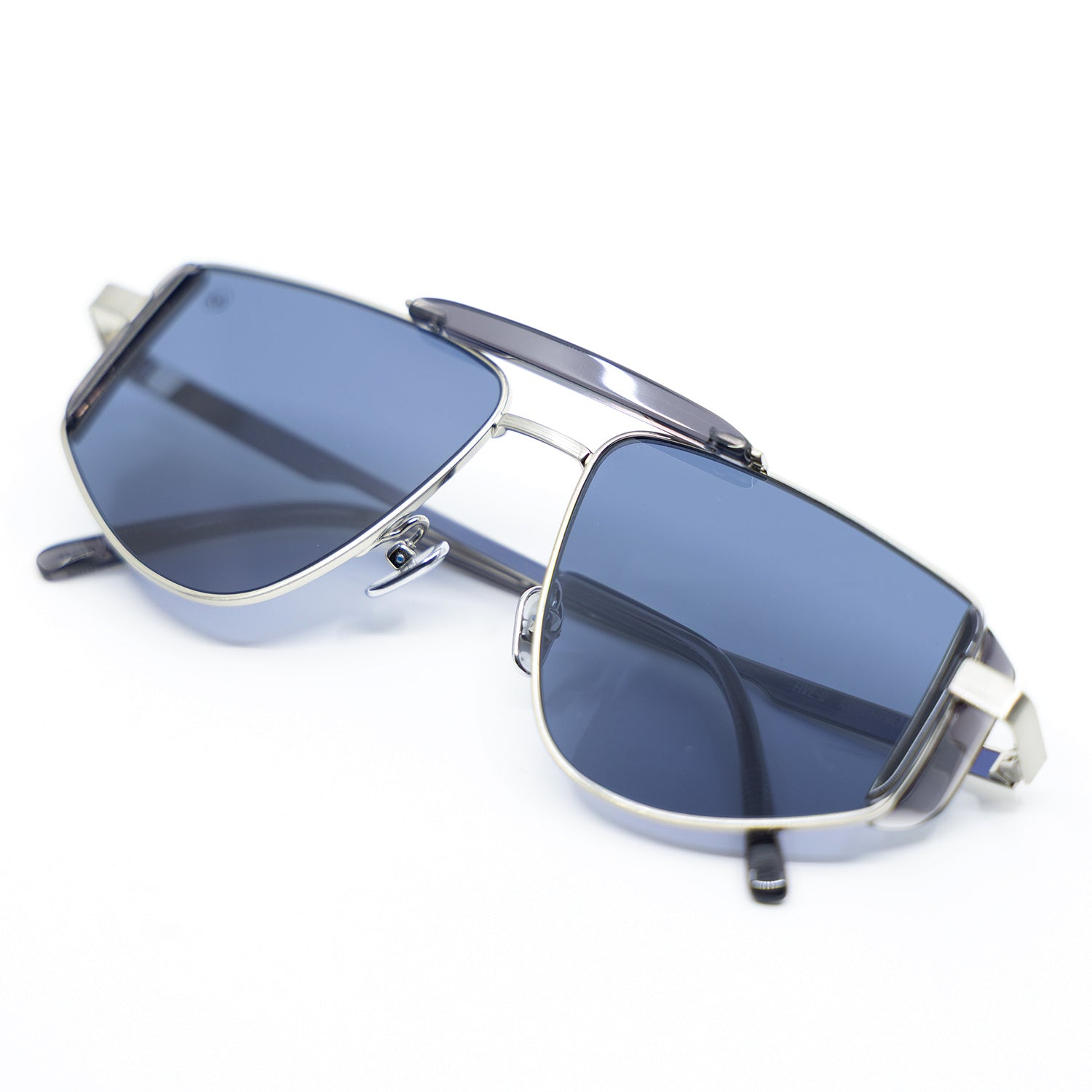 Five-O Sunglasses with Silver Frame & Navy Blue Lens