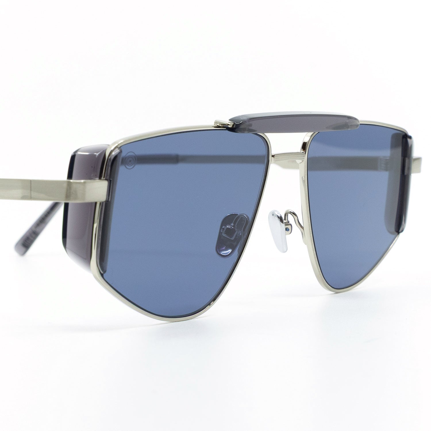 Five-O Sunglasses with Silver Frame & Navy Blue Lens