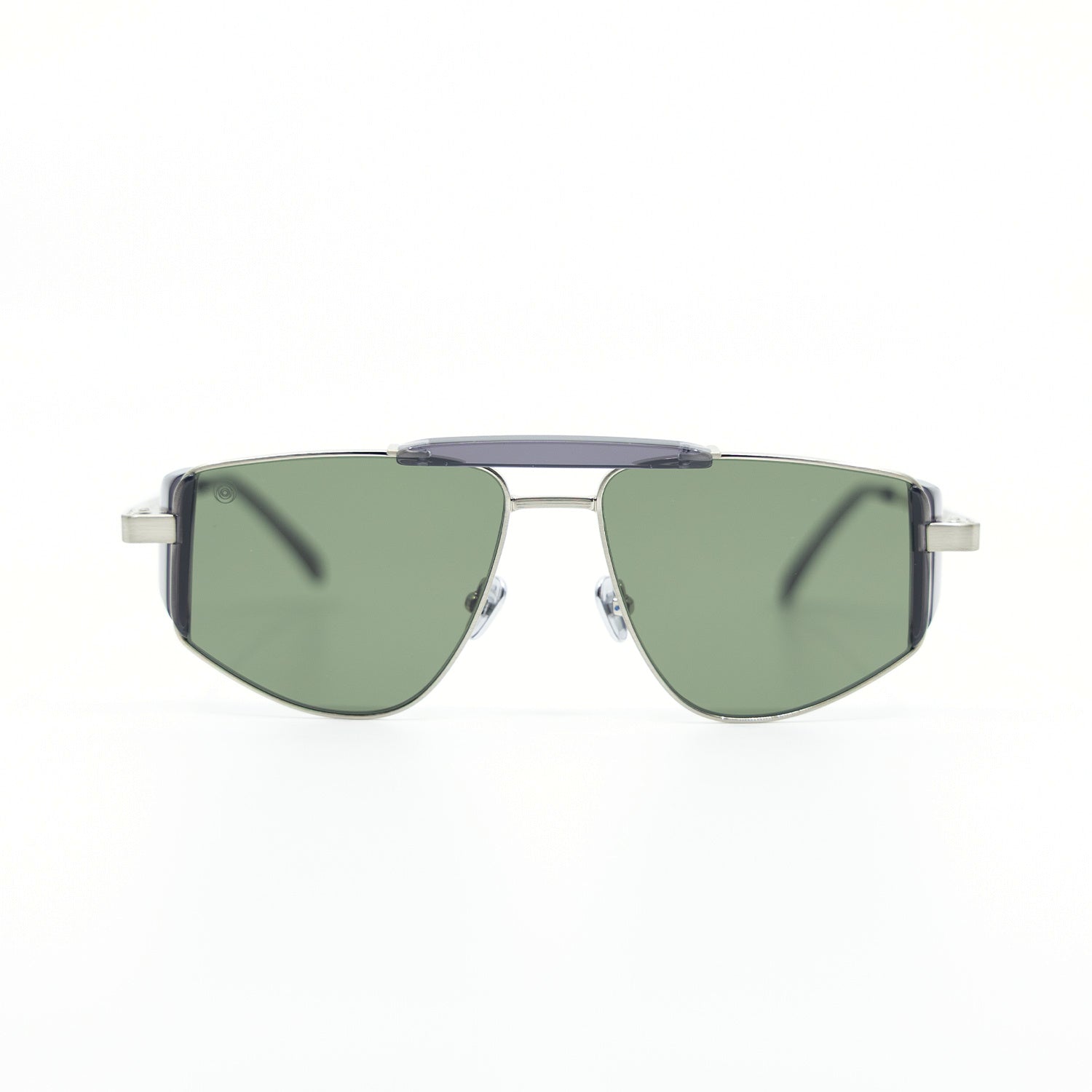 Five-O Sunglasses with Silver Frame & Green Lens