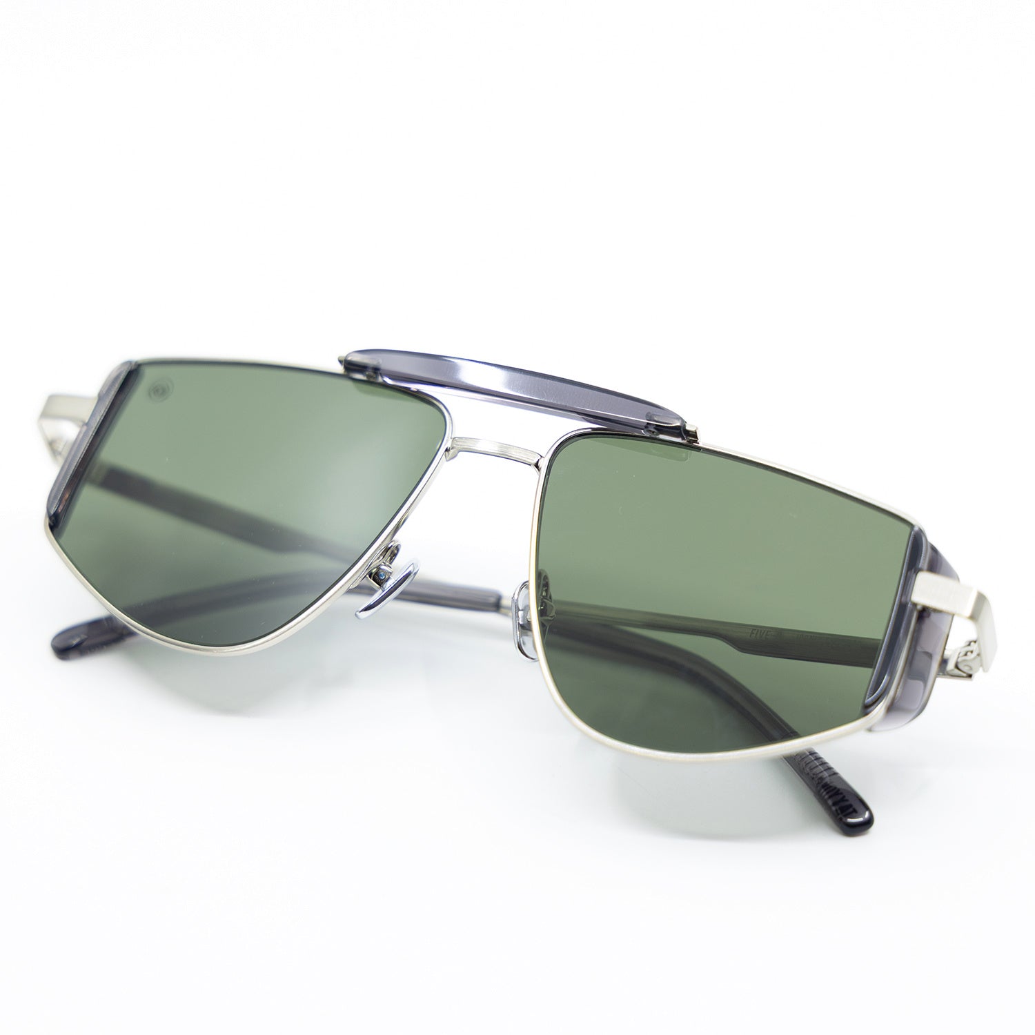Five-O Sunglasses with Silver Frame & Green Lens