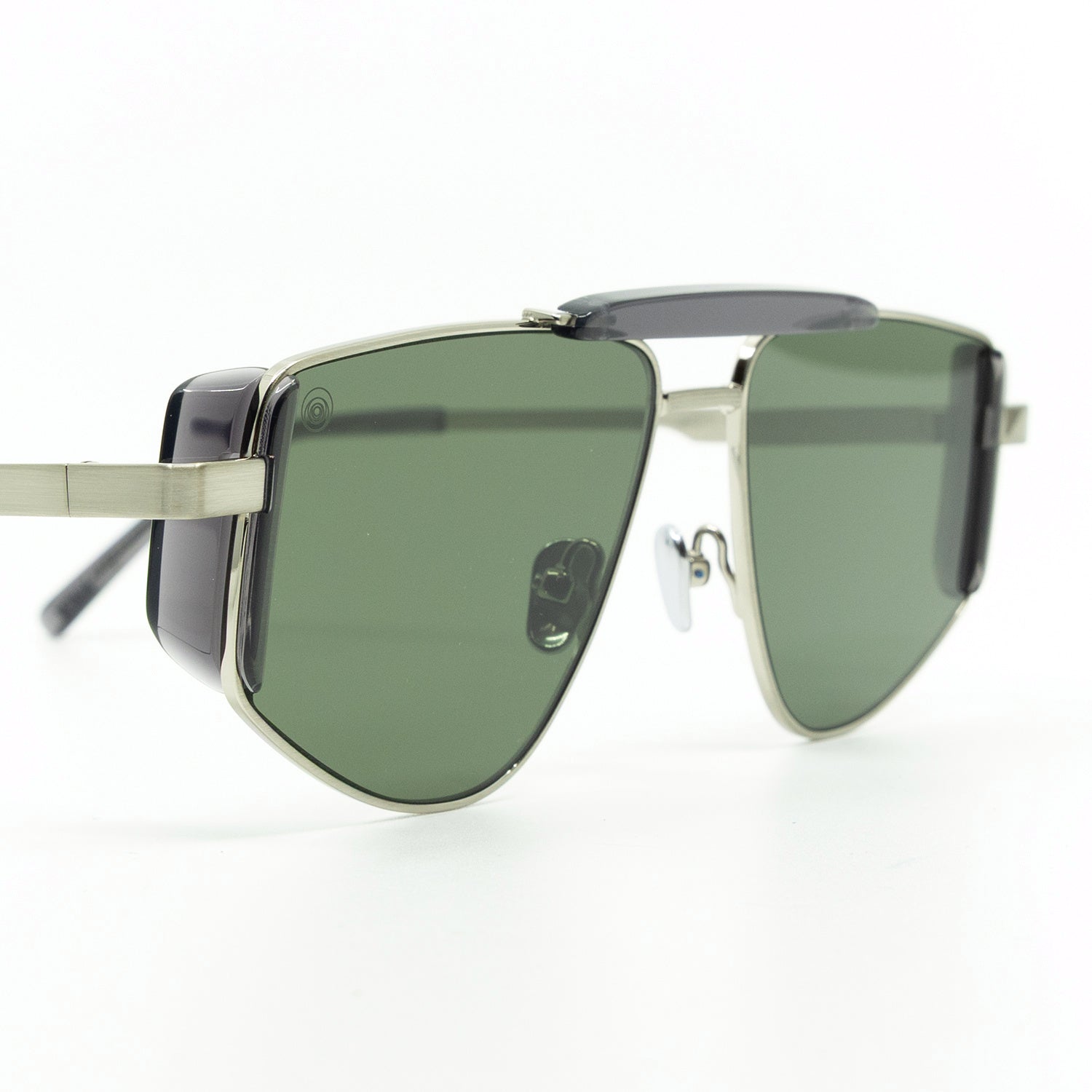 Five-O Sunglasses with Silver Frame & Green Lens