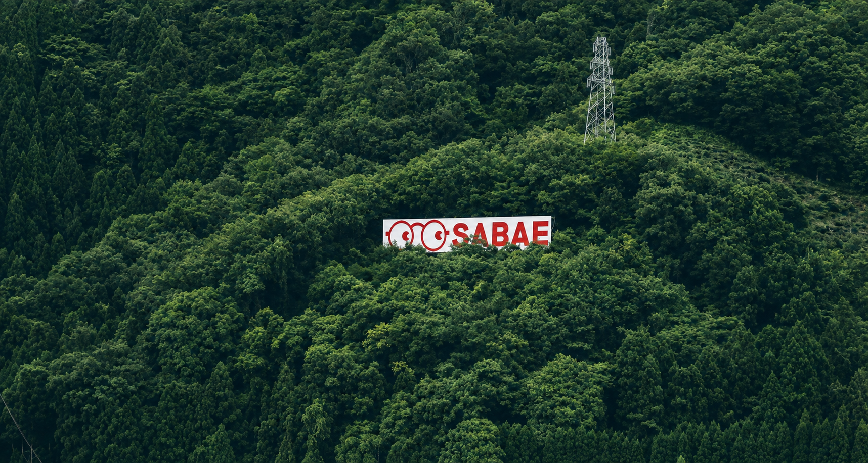 The SABAE hillside sign above the Fukui valley where the frames are made